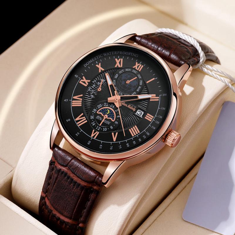 SMelody Sun Moon and Stars Business Leather Strap Men's Watch