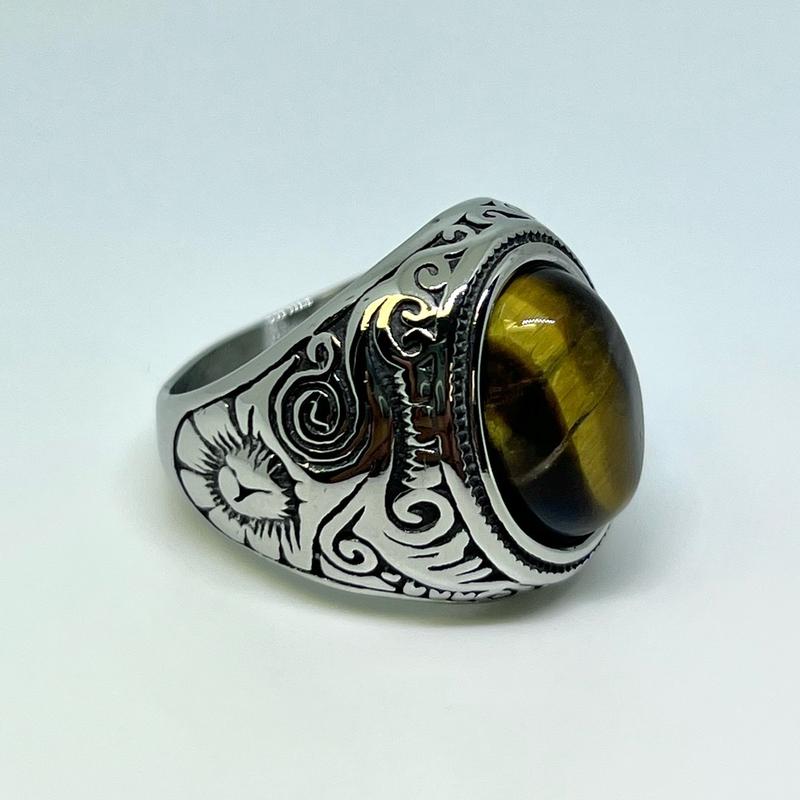 Gothic Stainless Steel Coffee Stone Ring - Durable and Long-Lasting Jewelry