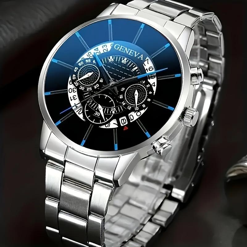 2 PCs Exquisite Men's Quartz Watch and Fashion Stainless Steel Watch Bracelet-Stylish, Durable, Perfect Gift for Valentine's Day, Father's Day Or Any Special Occasion