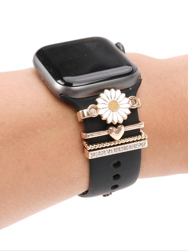 Flower & Heart Design Watch Band Charm Decoration Ring, Watch Band Accessories for Women & Girls, Watch Accessories for Birthday Gift（No strap）