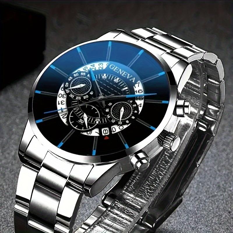 2 PCs Exquisite Men's Quartz Watch and Fashion Stainless Steel Watch Bracelet-Stylish, Durable, Perfect Gift for Valentine's Day, Father's Day Or Any Special Occasion