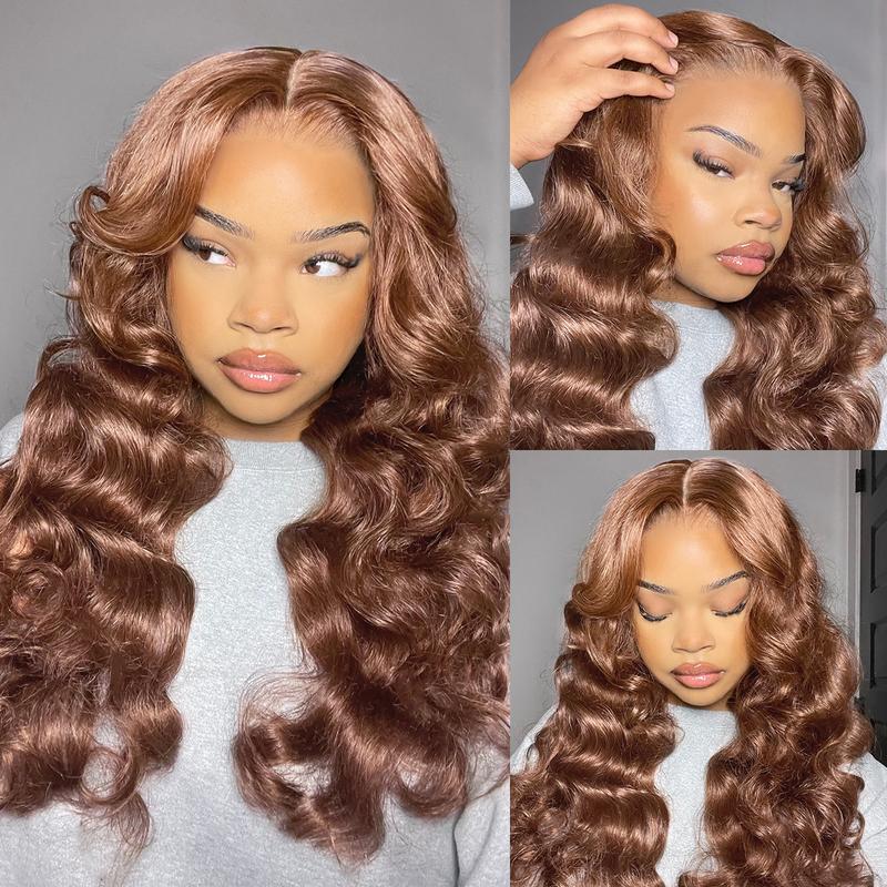 Tunfine Curtain Bangs Face-Framing Body Wave Human Hair Wigs Chocolate Brown Ready To Go Glueless Wigs For Women 6x9 Lace Pre-Plucked Hairline Pre-Cut Lace 200% Density Black Friday 2024