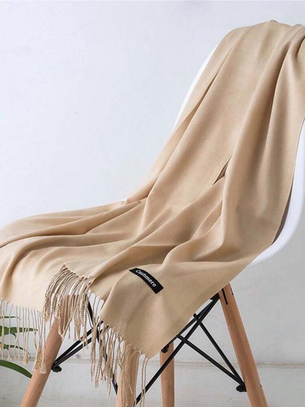 Solid Color Tassel Decor Scarf, Elegant Soft Warm Long Shawl for Women & Men, Fashion Accessories for Fall & Winter