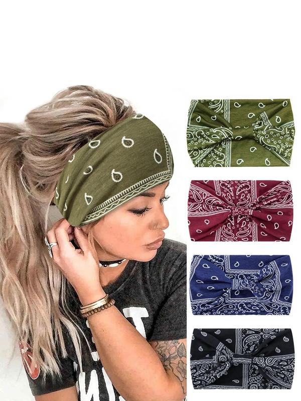 Paisley Print Knot Design Sports Hair Band, Breathable Elastic Hair Band for Women & Girls, Hair Accessories for Gym Workout Running