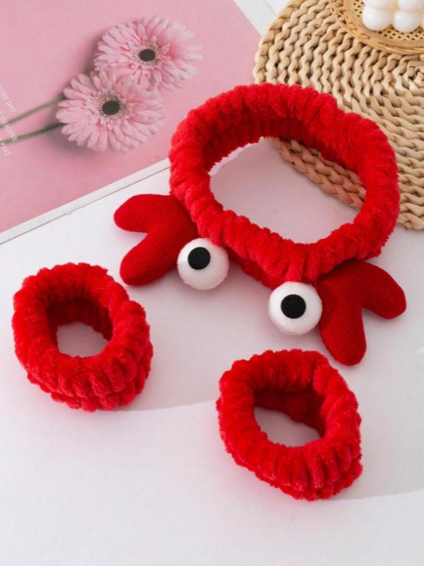 Cute Cartoon Crab Design Hair Band & Wristband Set, Soft Elastic Hair Band & Wristband, Fashion Hair Accessories for Women & Girls