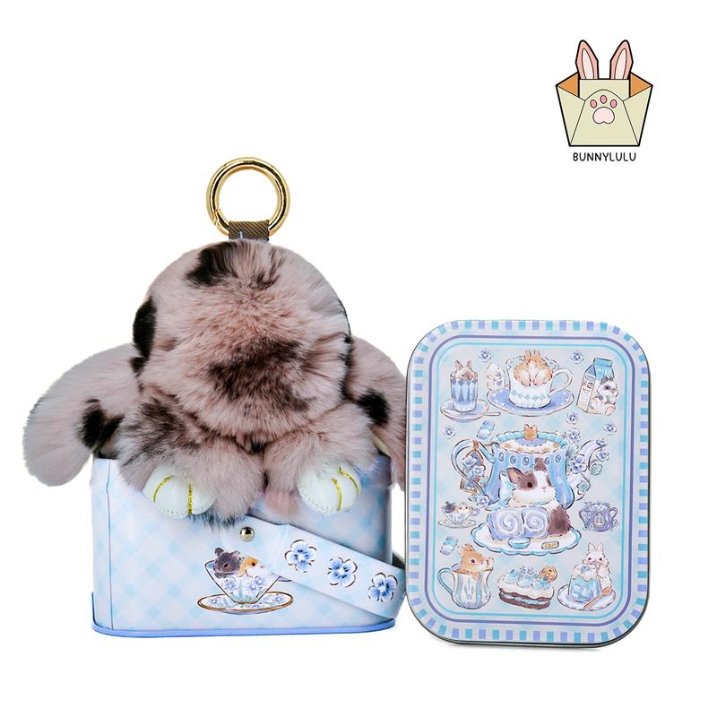 101 Mini Bunny Handmade Soft PomPom Keychain with Tin Box, Cute Plush Pendatn for Phone Bag Car, Fashion Accessories,  Holiday Gifts