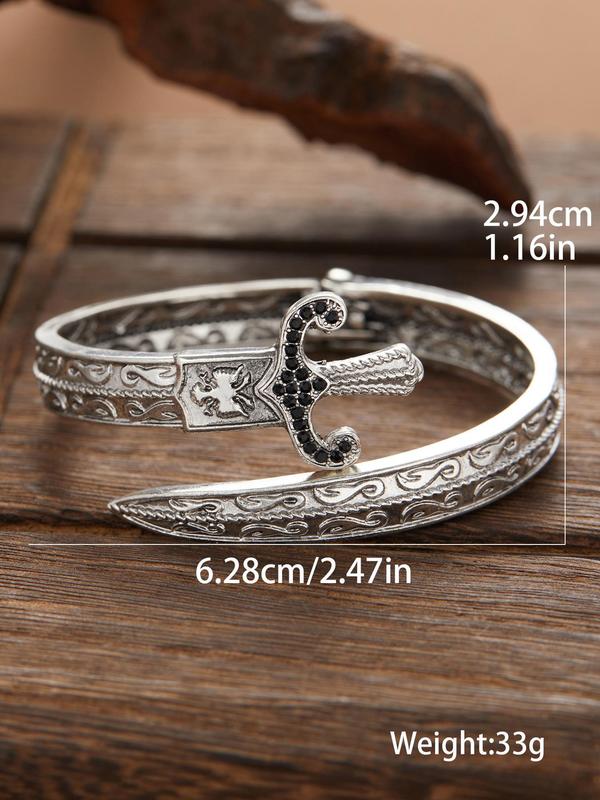 Punk Style Sword Design Rhinestone Decorated Cuff Bangle, Adjustable Bracelet for Men, Fashionable Jewelry for Party, Daily Decor, Trendy All-match & Exquisite Jewelry for Birthday Gift