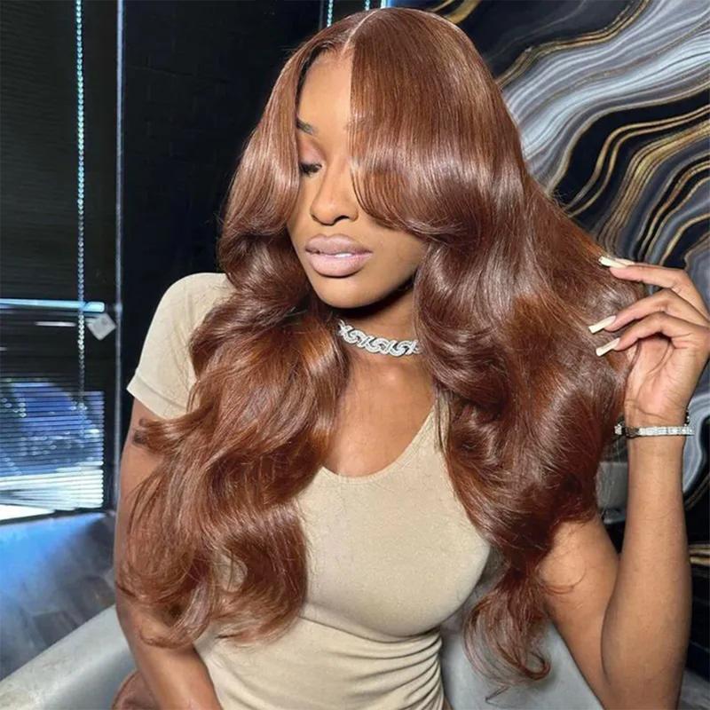 Tunfine Curtain Bangs Face-Framing Body Wave Human Hair Wigs Chocolate Brown Ready To Go Glueless Wigs For Women 6x9 Lace Pre-Plucked Hairline Pre-Cut Lace 200% Density Black Friday 2024