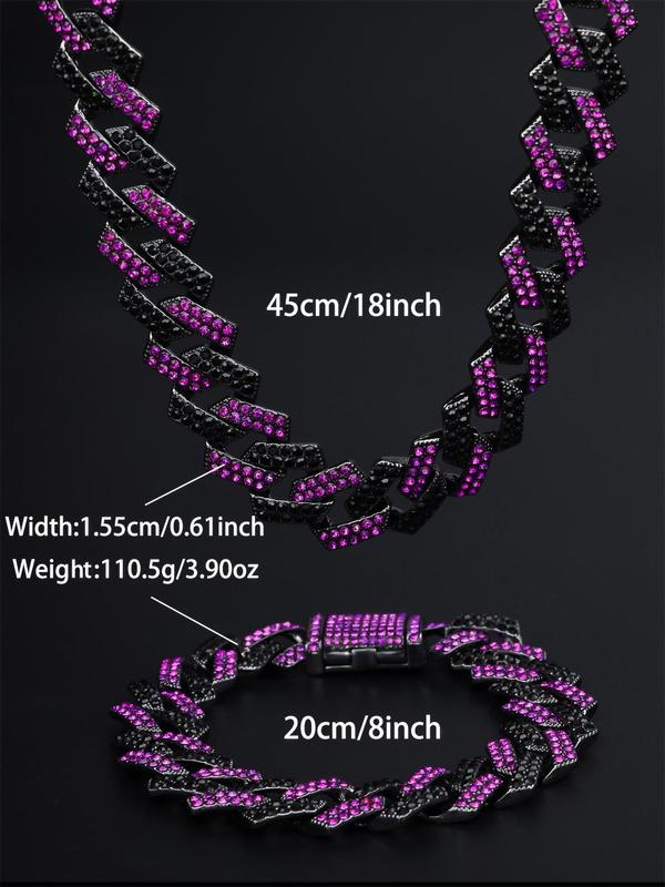 Punk Style Cool Trend Dual Color Cuban Chain Necklace & Bracelet, Unisex Hip-hop Style Domineering Cuban Chain Jewelry, Chunky Jewelry Set