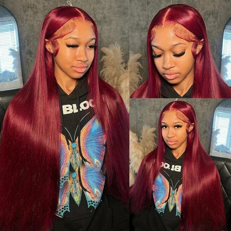 99j Burgundy Colored Lace Front Wig 200% Density 13X6 HD Lace Frontal Human Hair Wigs For Woman  Red Colored 13x4 Straight Lace Front Wig Pre Plucked