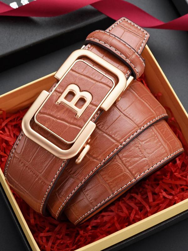 Men's Automatic Buckle Pu Leather Belt, Modern Classic Belt, 2024 New Style Business Casual Waistband for Work & Daily, Trendy All-match & Exquisite Belt