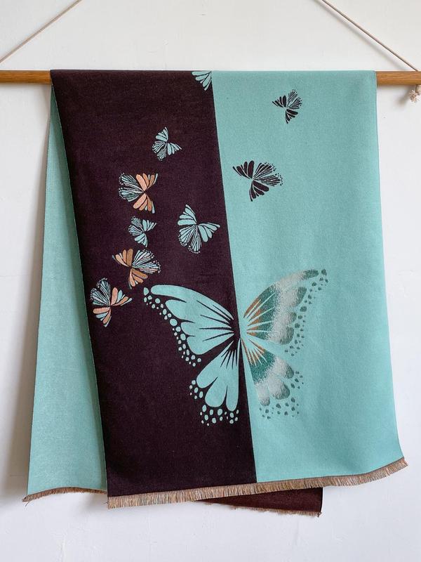 Women's Butterfly Pattern Shawl, Casual Soft Warm Long Scarf for Fall & Winter, Fashion Accessories for Daily Wear