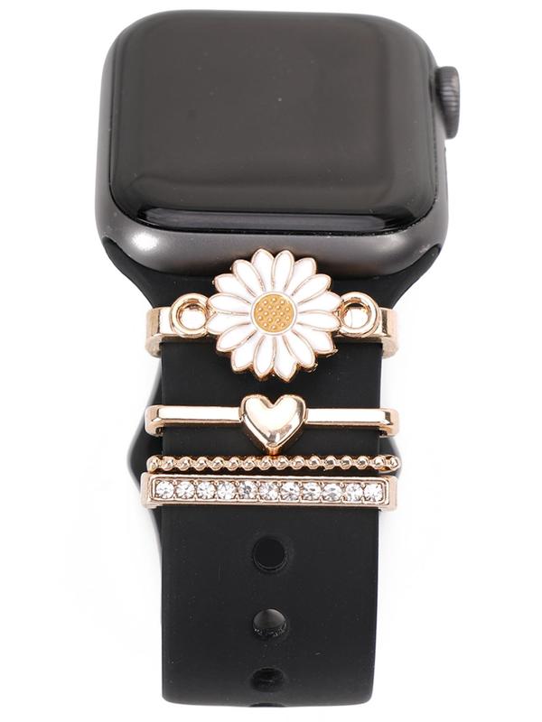 Flower & Heart Design Watch Band Charm Decoration Ring, Watch Band Accessories for Women & Girls, Watch Accessories for Birthday Gift（No strap）