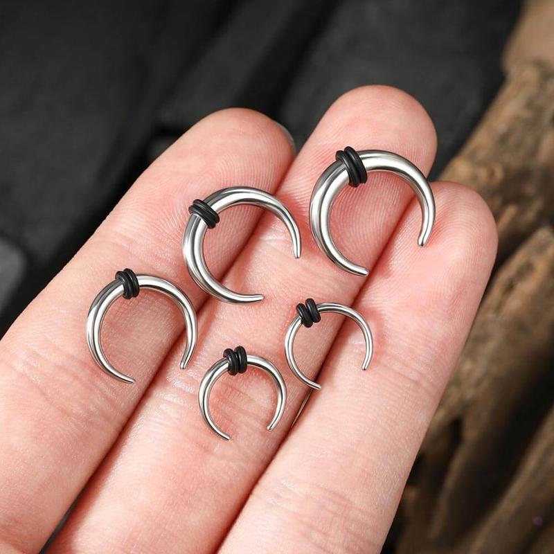 Oufer Stainless Steel Stretch Horseshoe Pincher Septum Earlobe Piercing Ring, Multiple Gauges, 16G 14G 12G 10G 8G, Inner Diameter 8mm 10mm, Unisex, Moon