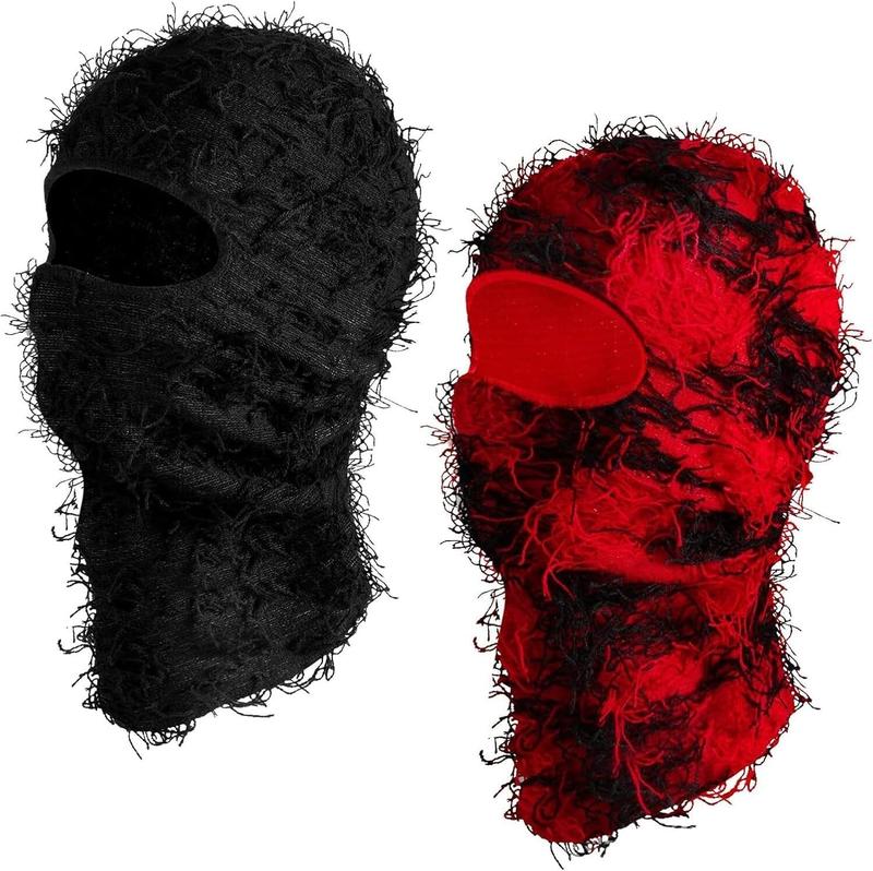 2 Pack Distressed Balaclava Ski Mask Shiesty Yeat Knitted Balaclava Full Face Ski Mask Fuzzy Ski Mask for Cold Weather