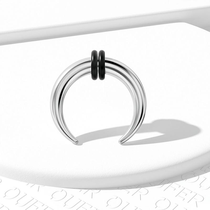 Oufer Stainless Steel Stretch Horseshoe Pincher Septum Earlobe Piercing Ring, Multiple Gauges, 16G 14G 12G 10G 8G, Inner Diameter 8mm 10mm, Unisex, Moon