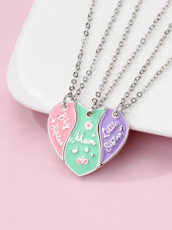 Women's Elegant Heart Charm Pendant Necklaces, 2 Counts set Fashion Matching Necklaces for Mother & Daughter for Party, Daily Decor, Trendy All-match Exquisite Jewelry As Birthday Gift