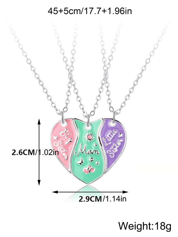 Women's Elegant Heart Charm Pendant Necklaces, 2 Counts set Fashion Matching Necklaces for Mother & Daughter for Party, Daily Decor, Trendy All-match Exquisite Jewelry As Birthday Gift