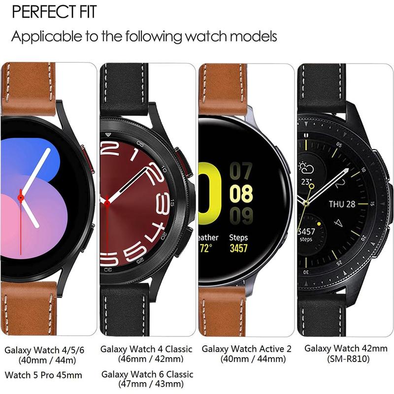 Olytop leather bands for Galaxy Watch 7 6 4 classic 47mm 46mm 43mm 42mm Watch 5 pro 45mm bands, samsung Galaxy Watch 6 5 4 acitve 2 bands 44mm 40mm, 20mm wristband replacement strap men, black + Brown