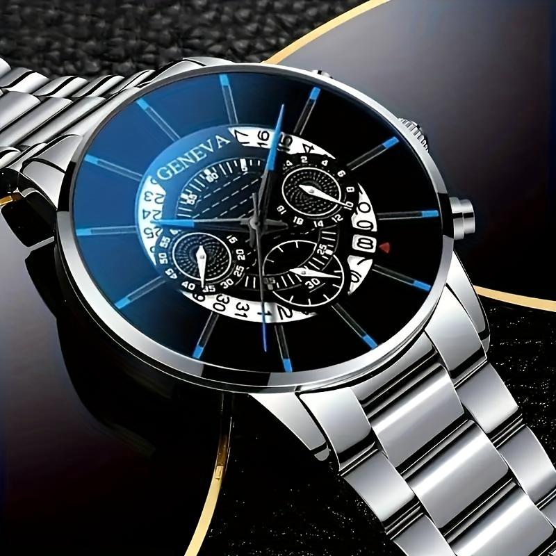 2 PCs Exquisite Men's Quartz Watch and Fashion Stainless Steel Watch Bracelet-Stylish, Durable, Perfect Gift for Valentine's Day, Father's Day Or Any Special Occasion