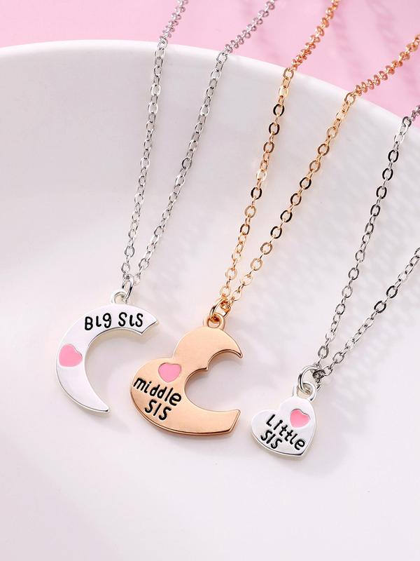 Women's Elegant Heart Charm Pendant Necklaces, 2 Counts set Fashion Matching Necklaces for Mother & Daughter for Party, Daily Decor, Trendy All-match Exquisite Jewelry As Birthday Gift