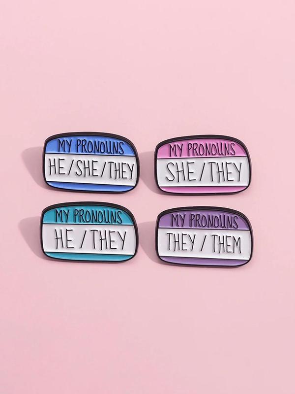 Unisex Cute Letters & Dialogue Box Design Brooch (4pcs set), Novelty Trendy Clothes Brooch, Fashionable Clothes Accessories for Women & Men As Gift