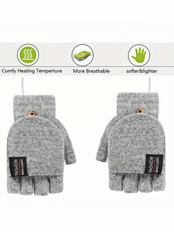 USB Rechargeable Heated Gloves & Heated Neck Warmer Set, Casual Letter Pattern Knitted Gloves & Neck Warmer, Fashion Accessories for Fall & Winter