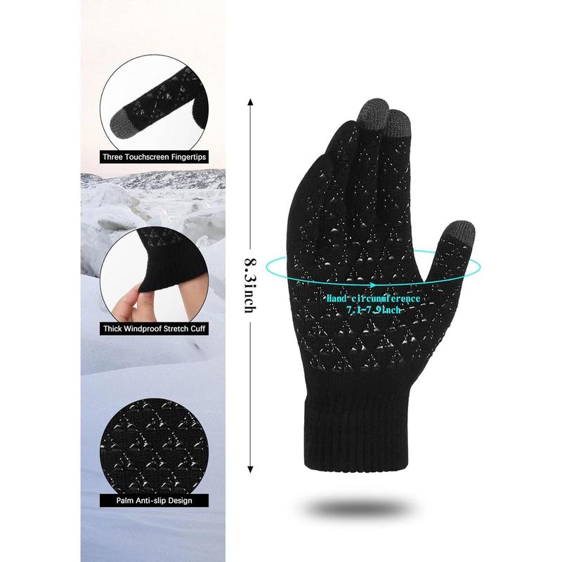 Winter Knit Gloves Women with Touchscreen fingers Anti-Slip Warm Texting  Phone Gloves for Men Cold Weather