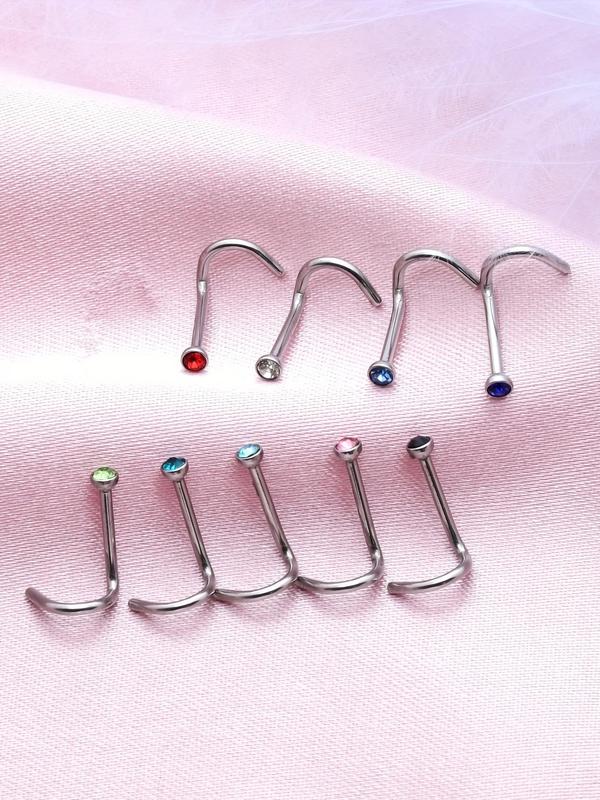 Stainless Steel Rhinestone Design Nose Ring, 60pcs set Mixed Shape Nose Ring, Fashionable Nose Ring for Women & Men, Body Jewelry for Party, Daily Clothing Decor