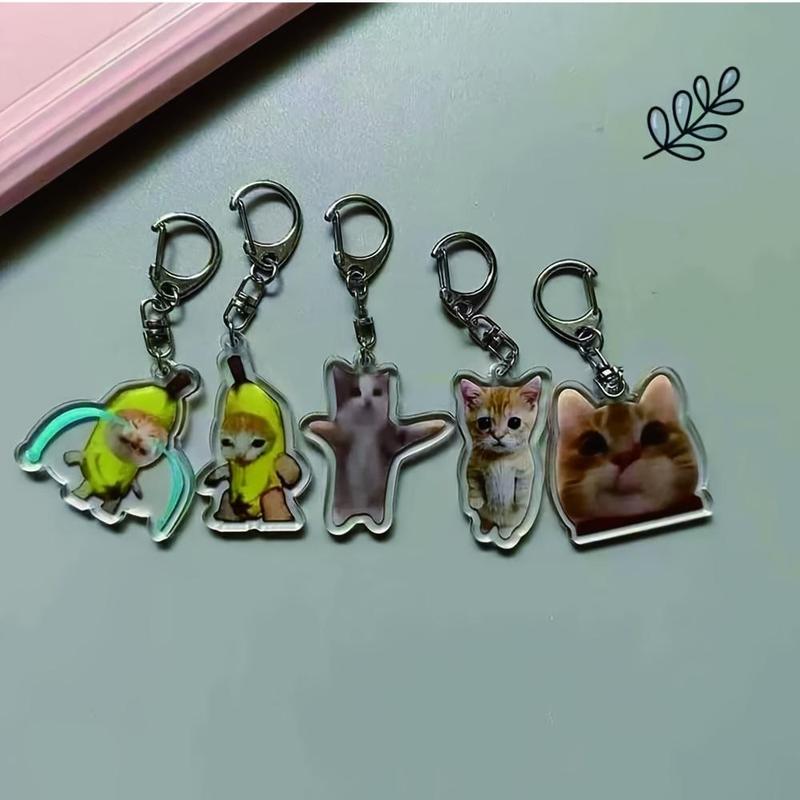 Cute Cat Design Keychain, 7 Counts set Funny Cute Cat Keychain, Keychain Phone Pendant, Bag Charm, Car Interior Decorative Accessories