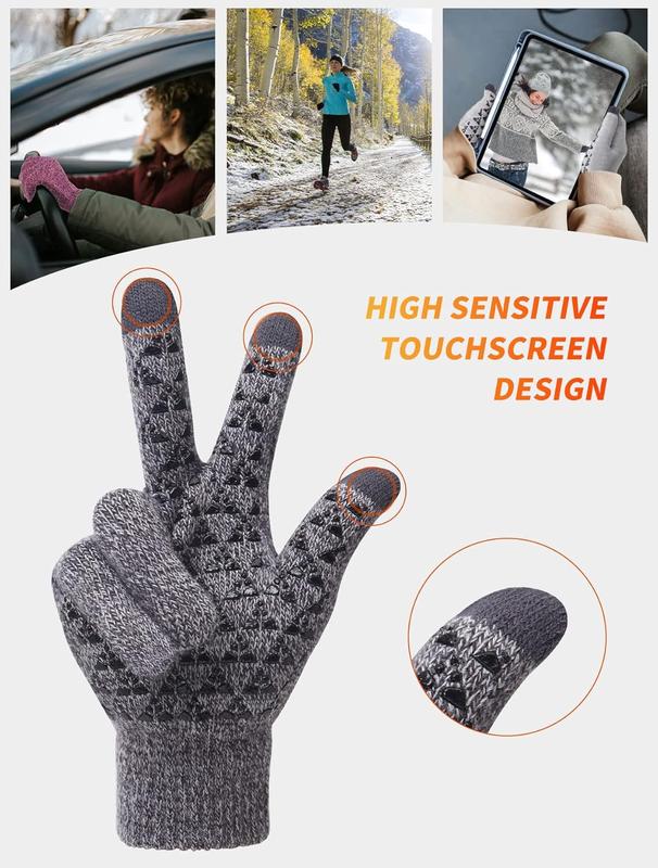 Winter Knit Gloves Women with Touchscreen fingers Anti-Slip Warm Texting  Phone Gloves for Men Cold Weather