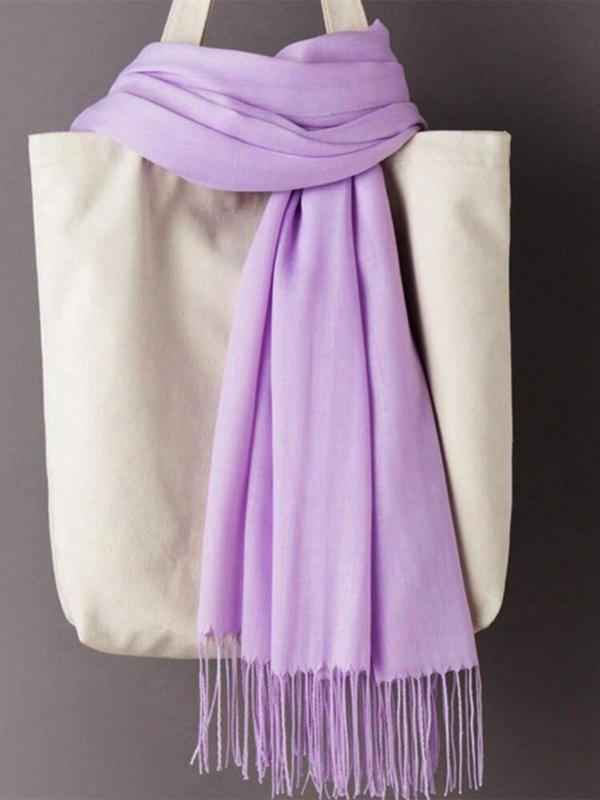 Solid Color Tassel Decor Scarf, Elegant Soft Warm Long Shawl for Women & Men, Fashion Accessories for Fall & Winter