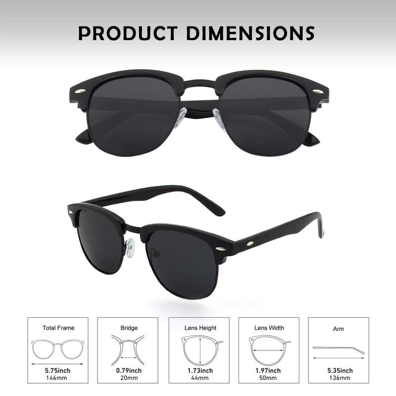 Classic Horn Rimmed Semi Rimless Polarized Sunglasses for Men Women GQO6