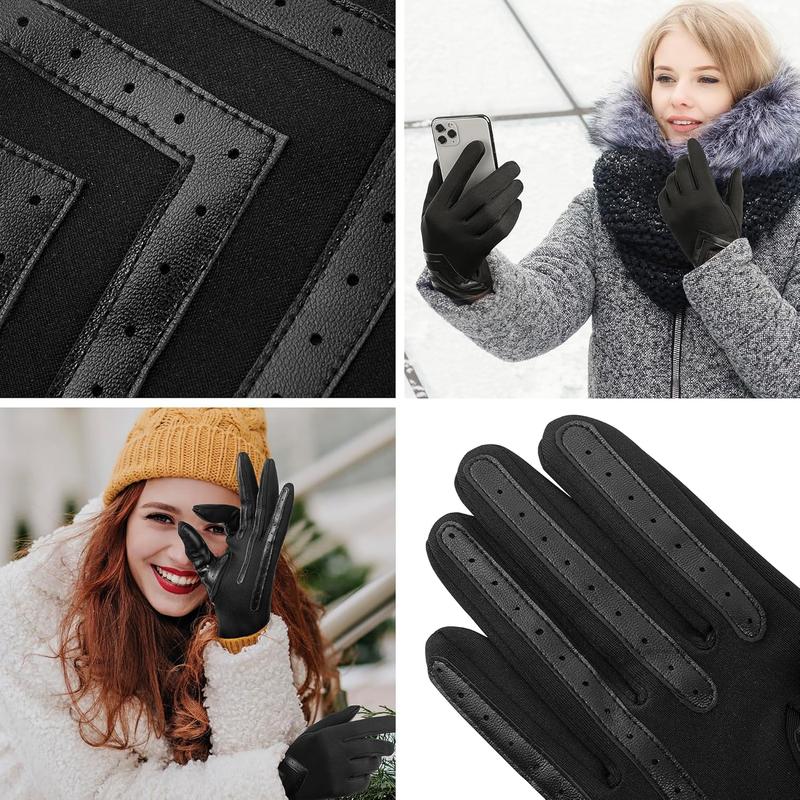 Winter Gloves for Women Touchscreen, Womens Gloves Chevron Spandex Fleece Lined, Gloves for Women Leather Anti-Slip