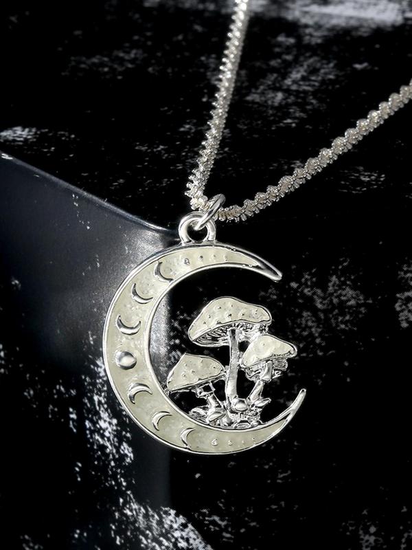 Street Style Moon & Mushroom Design Pendant Necklace, Fashion Luminous Charm Necklace for Party, Daily Decor, Trendy All-match & Exquisite Jewelry for Birthday Gift