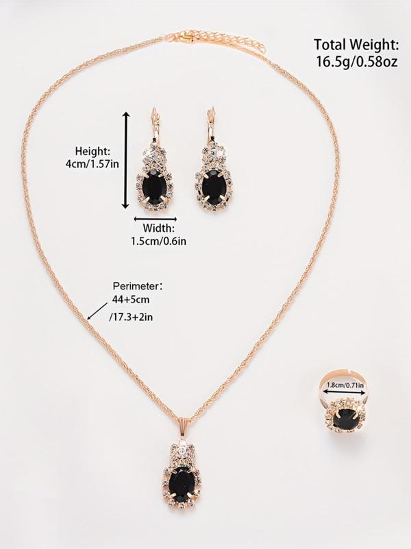 Women's Elegant Fashion Watch & Jewelry Set, Including Round Dial Analog Quartz Watch & Artificial Crystal Decor Pendant Necklace & Ring & Dangle Earrings, without Box