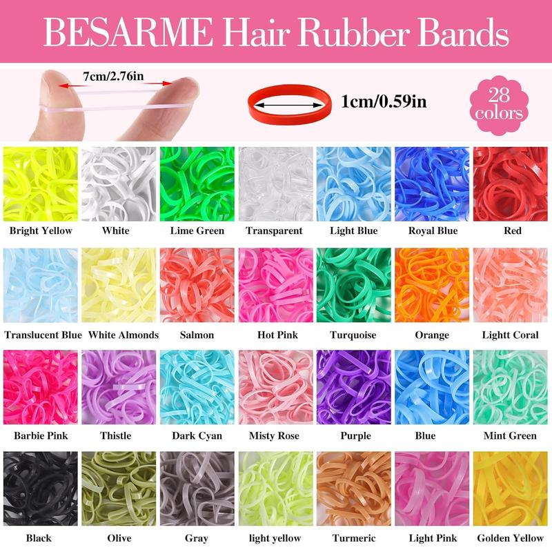 28 Colors Rubber Bands for Hair with 7 Hair Styling Tools, 2100  Colorful Elastic Hair Ties Ponytail Holders Hair Accessories for Girls   Christmas Gifts