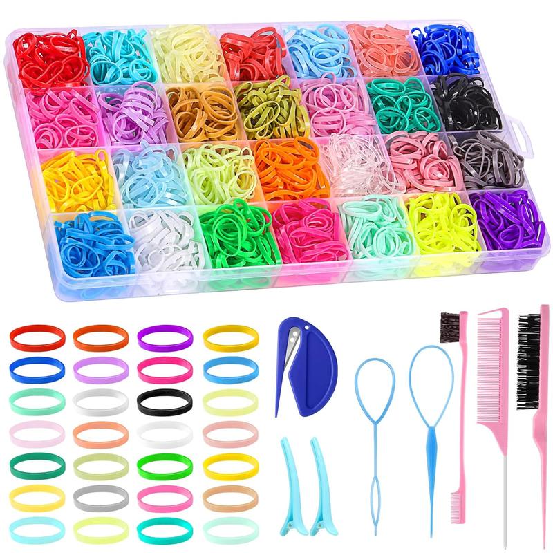 28 Colors Rubber Bands for Hair with 7 Hair Styling Tools, 2100  Colorful Elastic Hair Ties Ponytail Holders Hair Accessories for Girls   Christmas Gifts