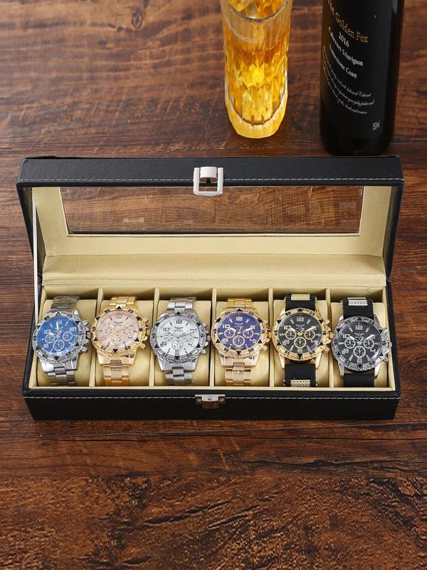 Men's Business Round Dial Analog Quartz Watch Set, Men's Watch Set with Box, Fashionable Wristwatch Set for Men As Gifts, Watches for Men