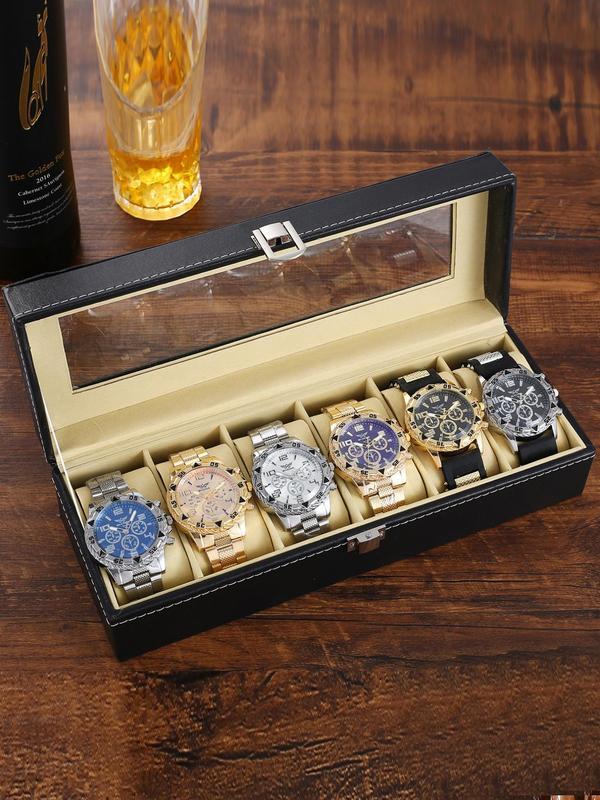 Men's Business Round Dial Analog Quartz Watch Set, Men's Watch Set with Box, Fashionable Wristwatch Set for Men As Gifts, Watches for Men