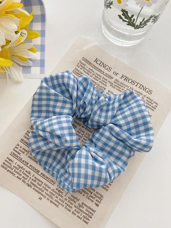 Bohemian Style Cute Colorblock Polka Dot & Plaid Pattern Hair Scrunchies, Fashion Hair Accessories for Women & Girls