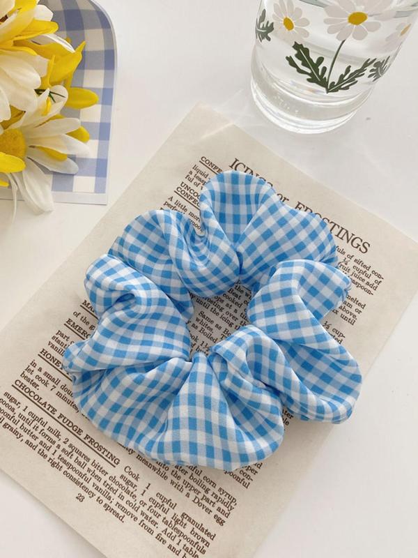 Bohemian Style Cute Colorblock Polka Dot & Plaid Pattern Hair Scrunchies, Fashion Hair Accessories for Women & Girls