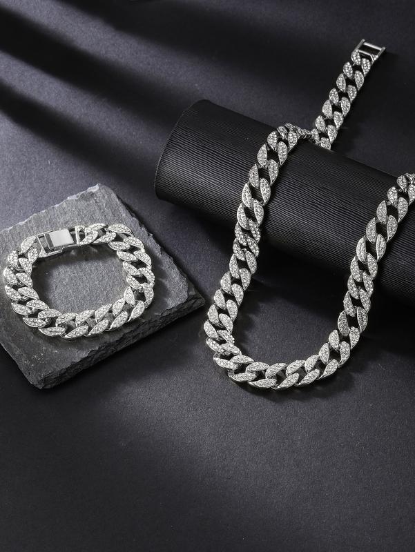 Cuban Link Chain and Bracelet Set for Men Women Iced Out Gift for Boys Hip Hop Rapper Jewelry