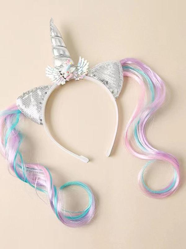 Unicorn Design Hair Hoop, Cute Trendy Hair Wig Hat Sequin Decor Hair Hoop, Fashionable Hair Accessories for Women & Girls for Party Decoration