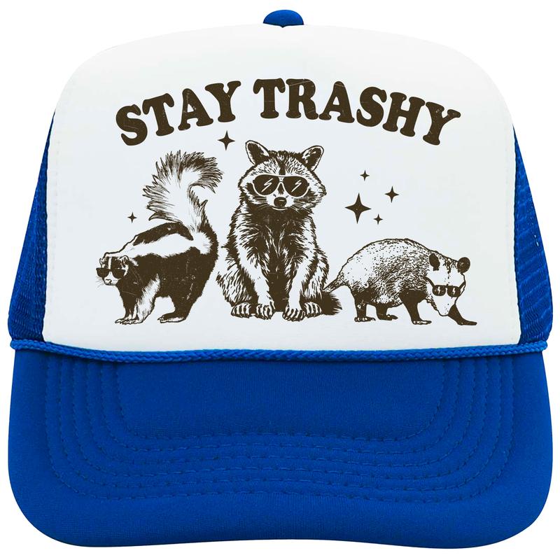 Stay Trashy Trucker Hat for Women and Men -Funny Raccoon Graphic Adjustable Hat - Summer Snapback