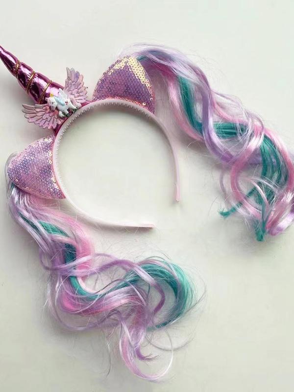 Unicorn Design Hair Hoop, Cute Trendy Hair Wig Hat Sequin Decor Hair Hoop, Fashionable Hair Accessories for Women & Girls for Party Decoration