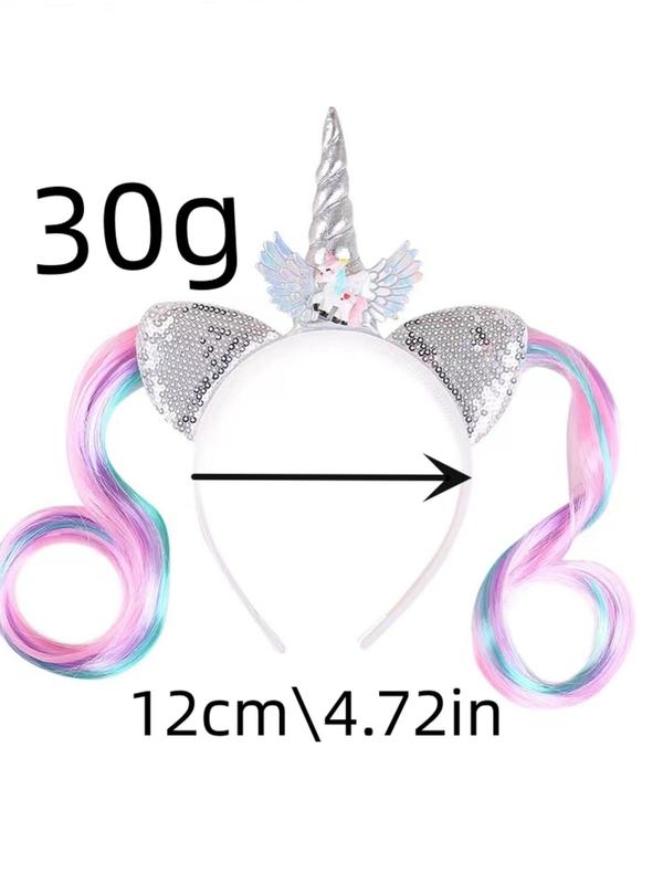 Unicorn Design Hair Hoop, Cute Trendy Hair Wig Hat Sequin Decor Hair Hoop, Fashionable Hair Accessories for Women & Girls for Party Decoration