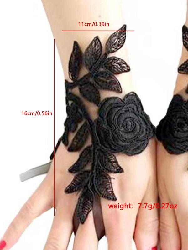 Lace Flower Decor Bridal Gloves, Elegant Gloves for Wedding Bridal Party Formal Occasions, Fashion Accessories for Women