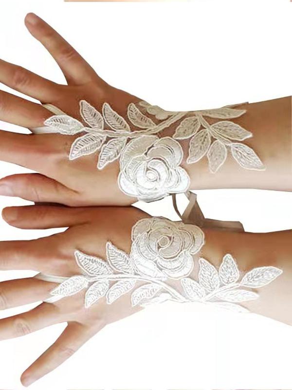 Lace Flower Decor Bridal Gloves, Elegant Gloves for Wedding Bridal Party Formal Occasions, Fashion Accessories for Women