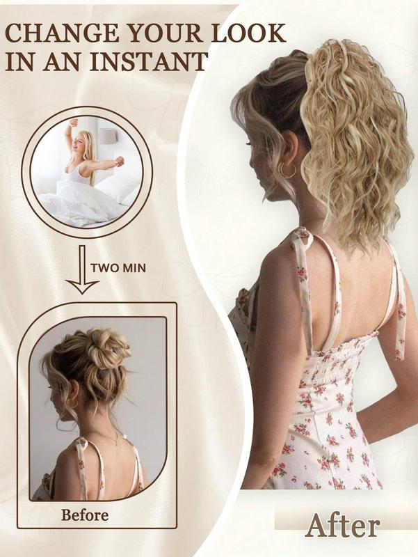 12-Inch Light Brown Curly Hair Ponytail Extension - Claw & Drawstring Synthetic High Ponytail for Women, Soft & Natural Look